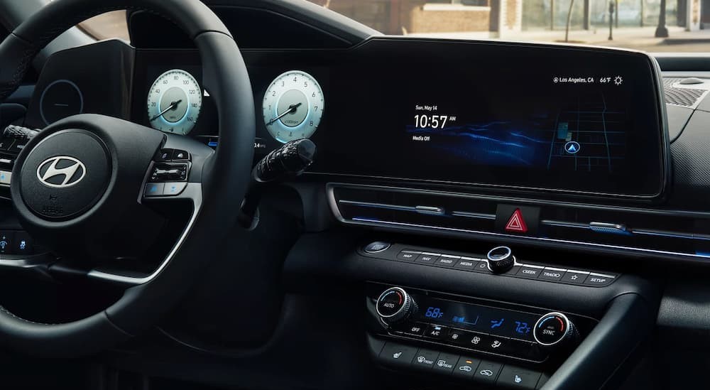 A close-up of infotainment screen in a 2025 Hyundai Elantra N-Line.