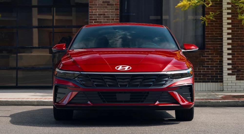 A parked red 2025 Hyundai Elantra for sale near Waukegan.