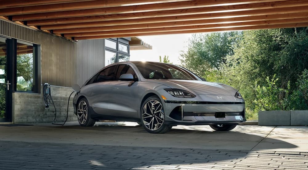 A silver 2025 Hyundai IONIQ 6 charging.
