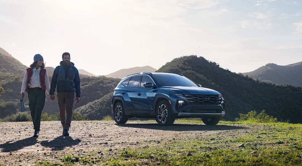 A blue 2026 Hyundai Tucson from the front after leaving a Hyundai dealer near Mundelein.
