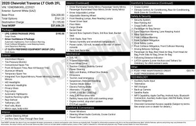 2020 Chevrolet Traverse LT Cloth w/2FL