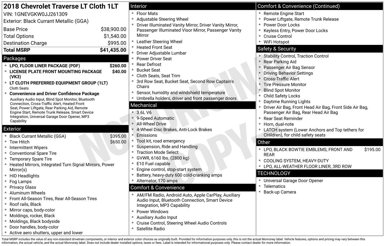 2018 Chevrolet Traverse LT Cloth w/1LT