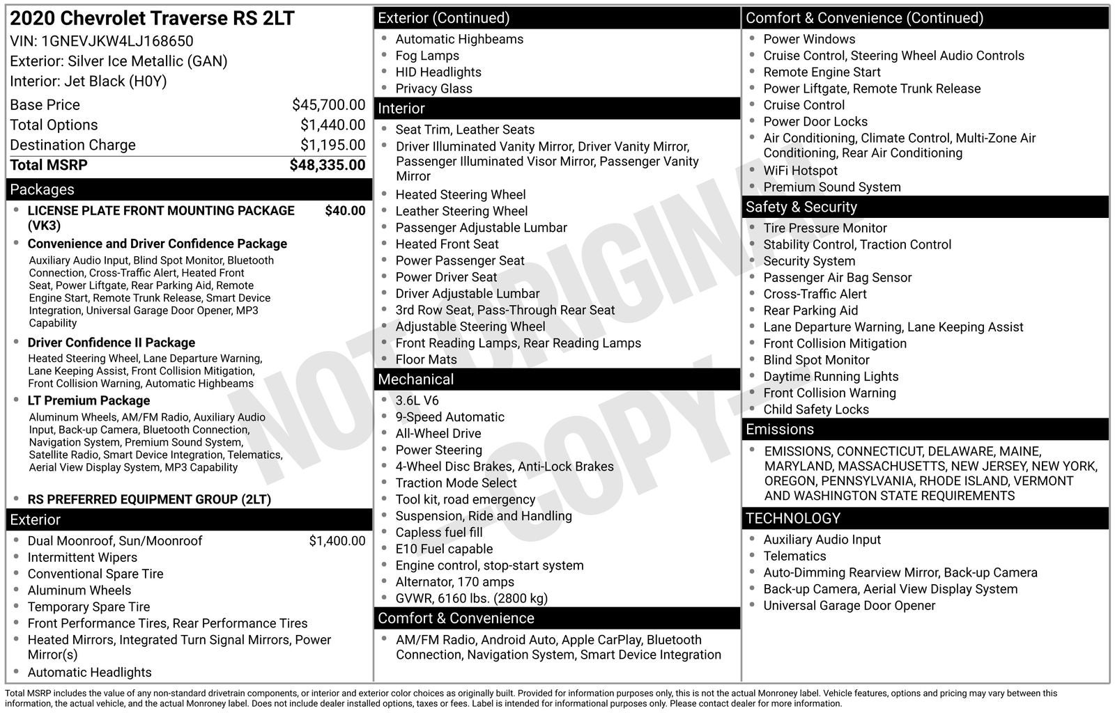 2020 Chevrolet Traverse RS