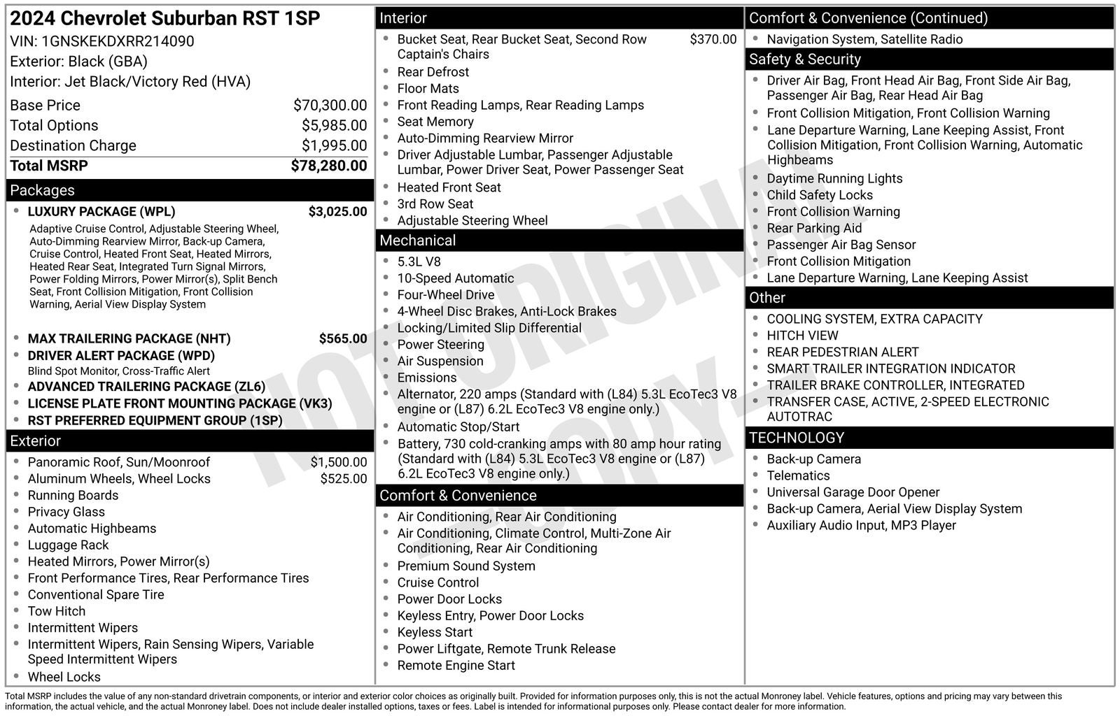 2024 Chevrolet Suburban RST Luxury Package/Pano