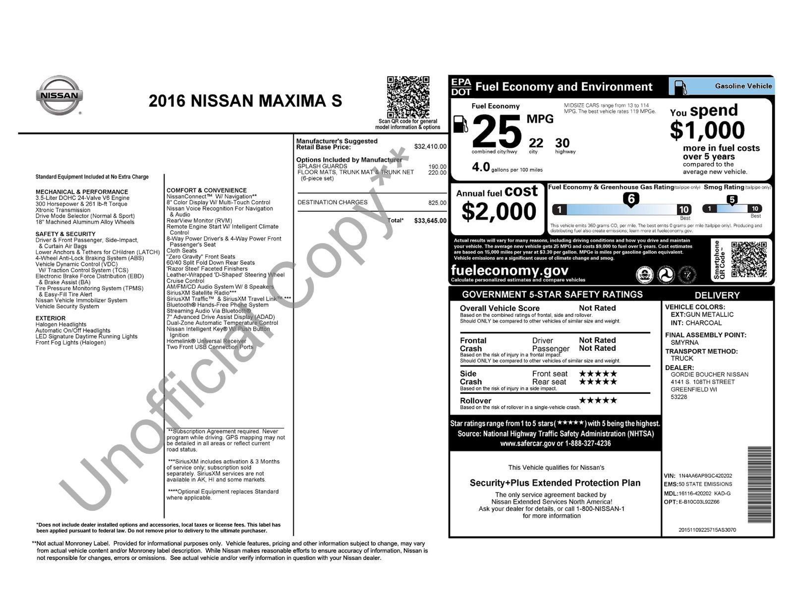 2016 Nissan Maxima 3.5 S