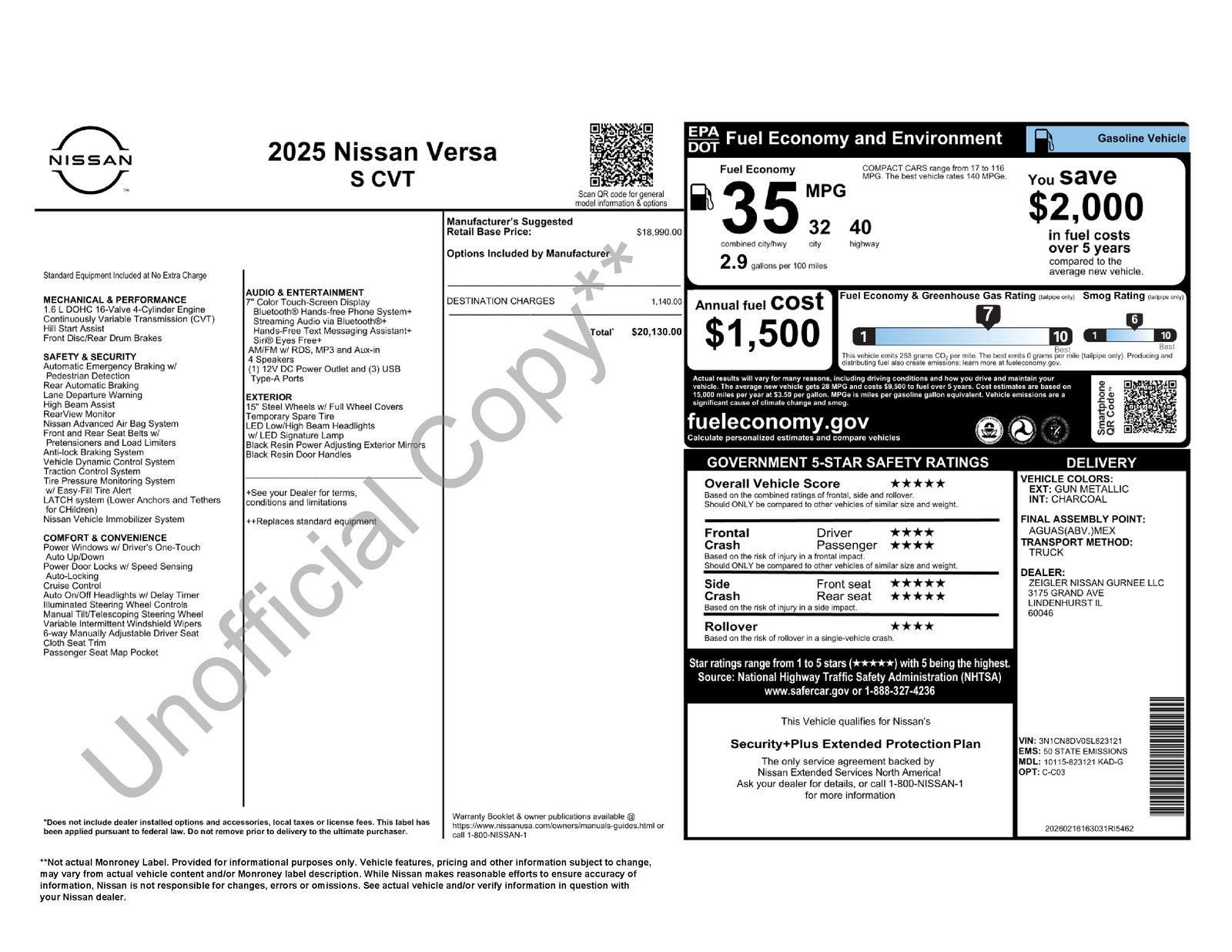 2025 Nissan Versa 1.6 S