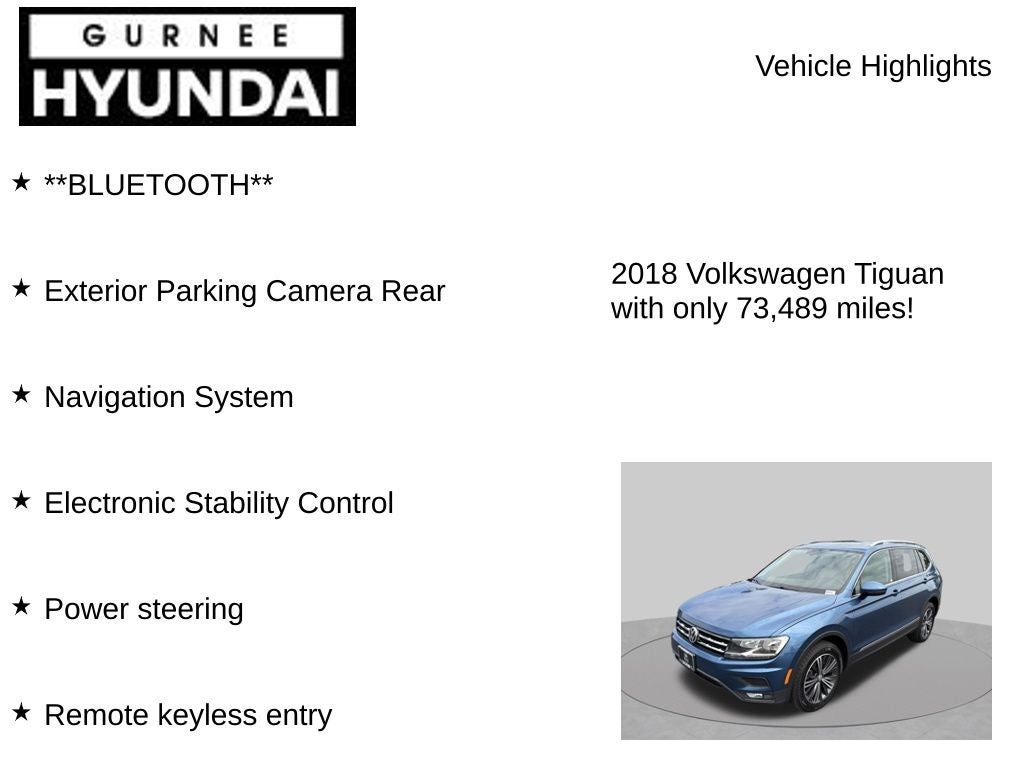 2018 Volkswagen Tiguan 2.0T SEL 4Motion