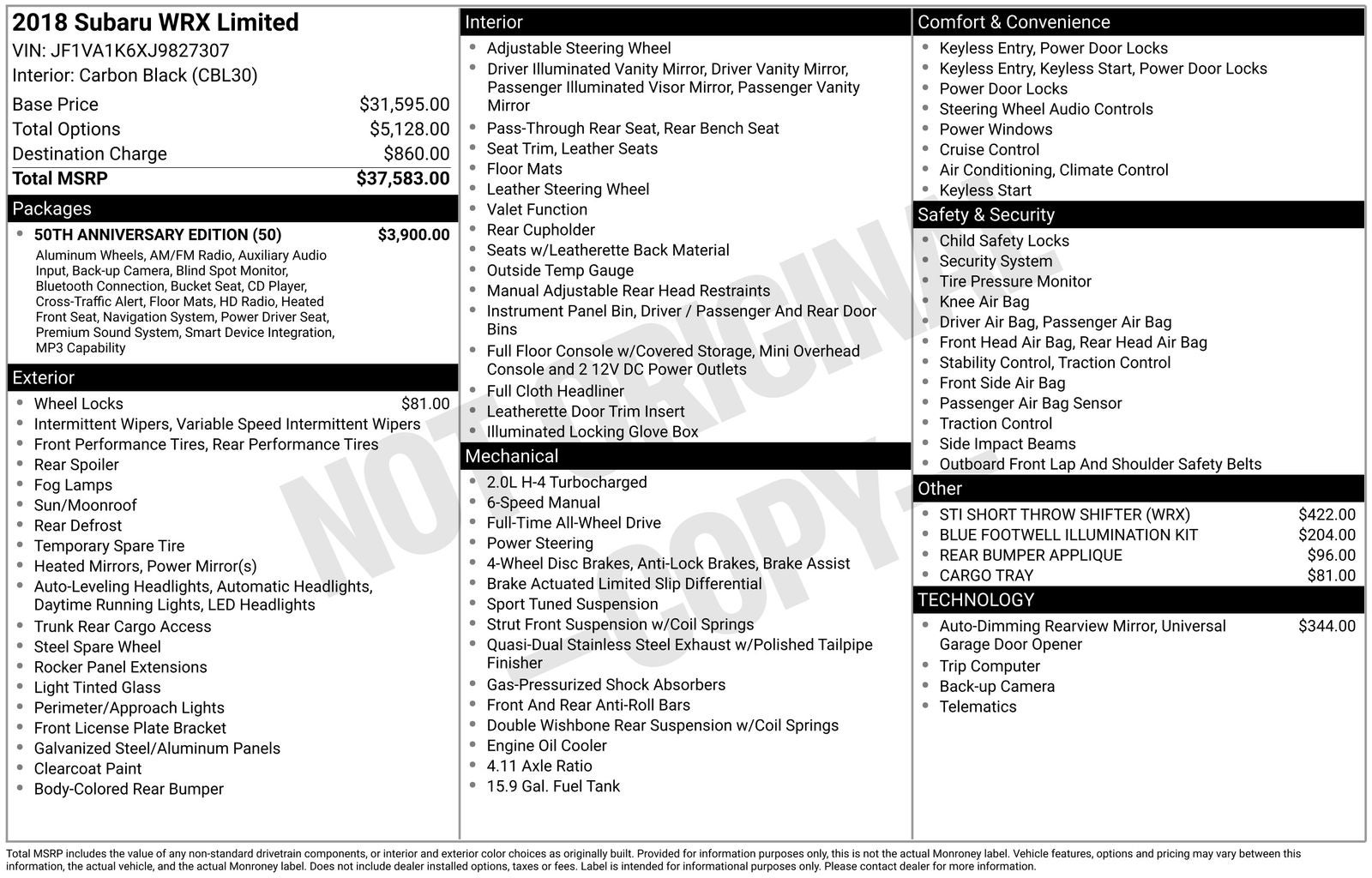 2018 Subaru WRX Limited