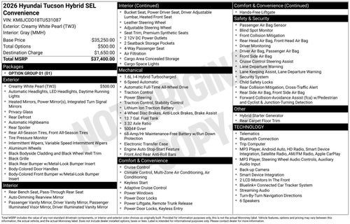 2026 Hyundai TUCSON HYBRID SEL Convenience