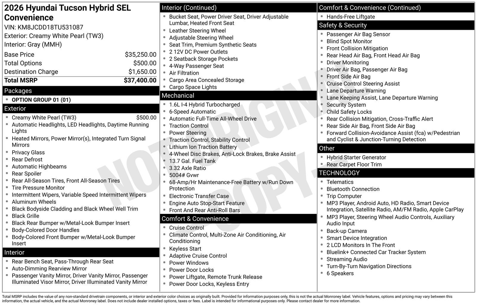 2026 Hyundai TUCSON HYBRID SEL Convenience