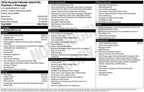 2026 Hyundai PALISADE HYBRID SEL Premium 7 Passenger
