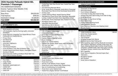 2026 Hyundai PALISADE HYBRID SEL Premium 7 Passenger