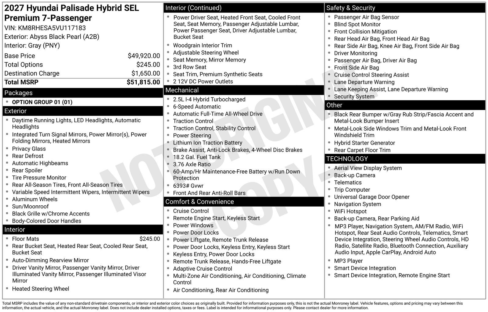 2027 Hyundai PALISADE HYBRID SEL Premium 7 Passenger