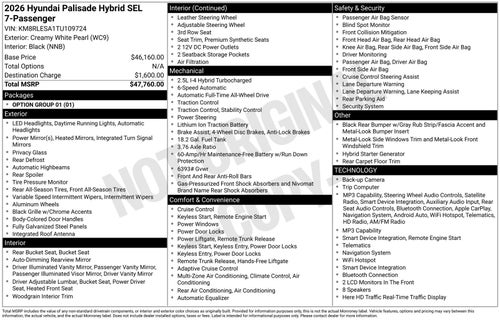 2026 Hyundai PALISADE HYBRID SEL 7 Passenger