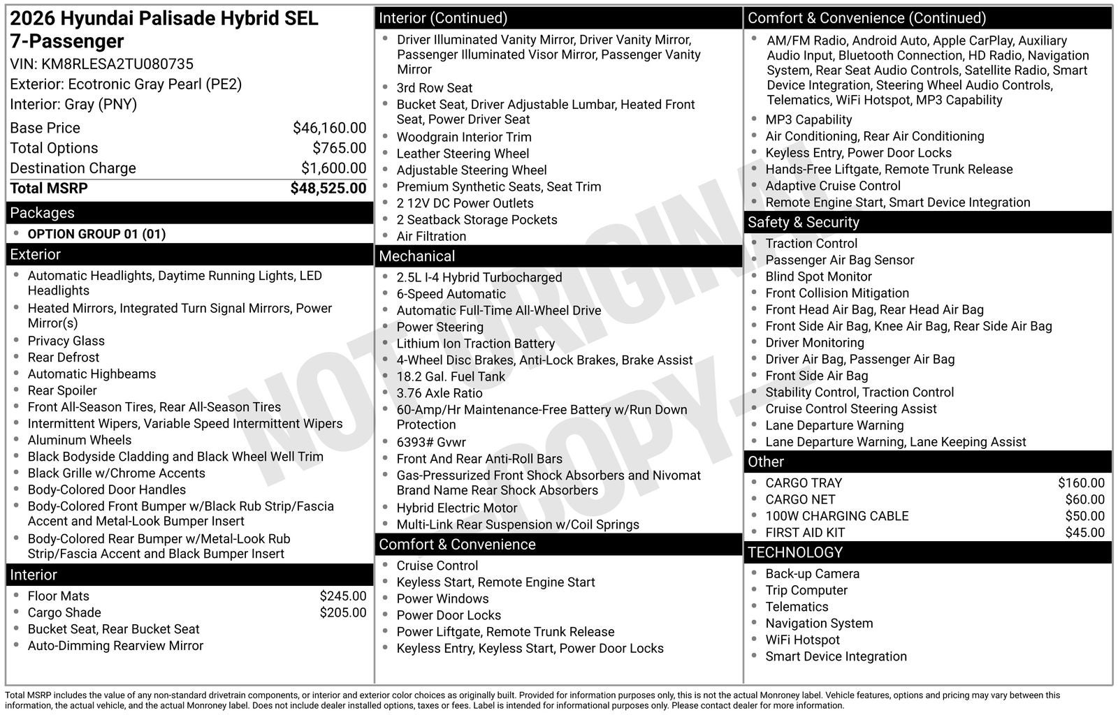 2026 Hyundai PALISADE HYBRID SEL 7 Passenger