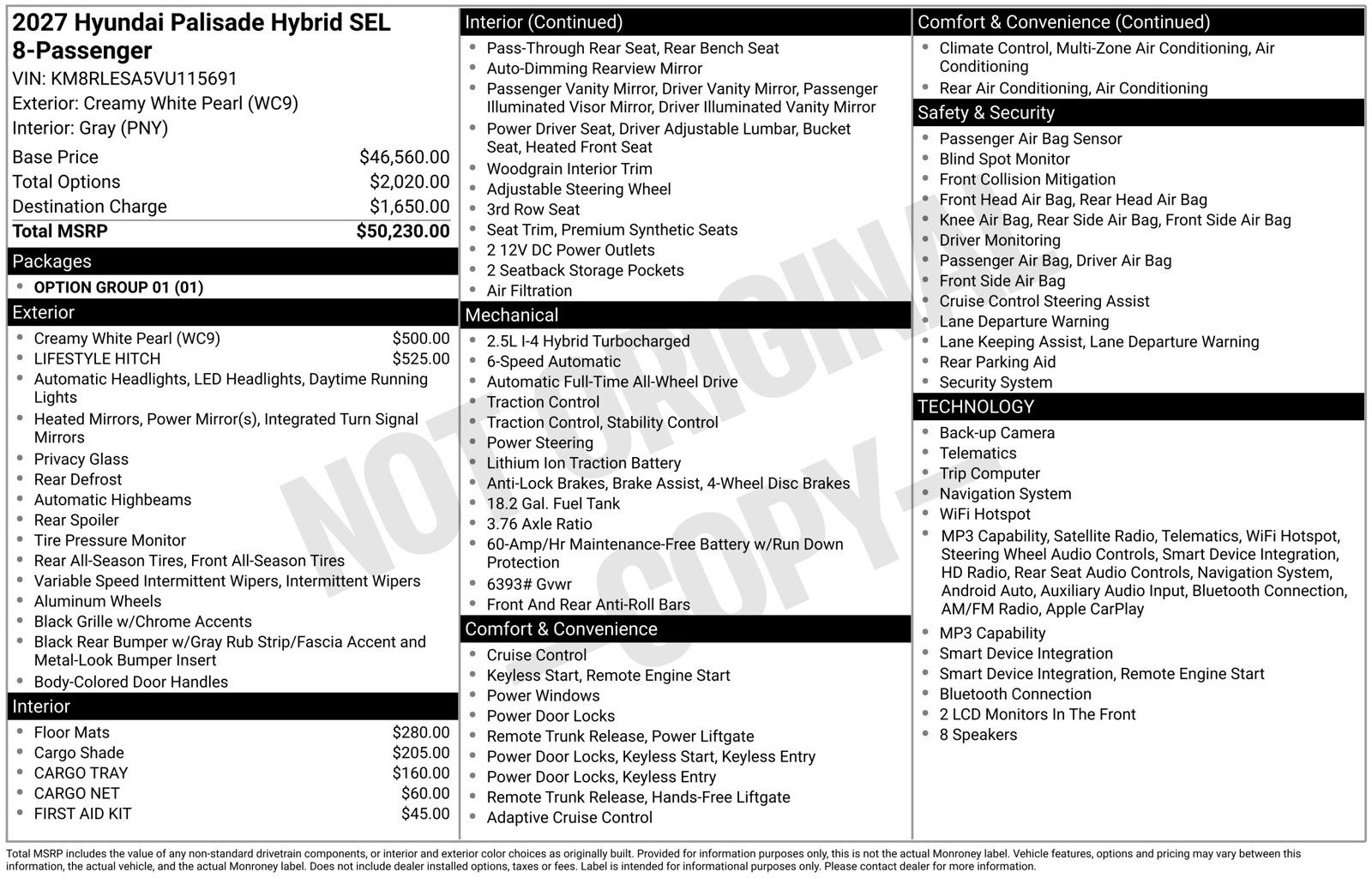 2027 Hyundai PALISADE HYBRID SEL 8 Passenger