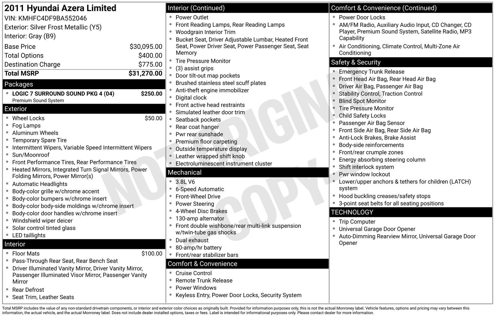 2011 Hyundai AZERA Limited
