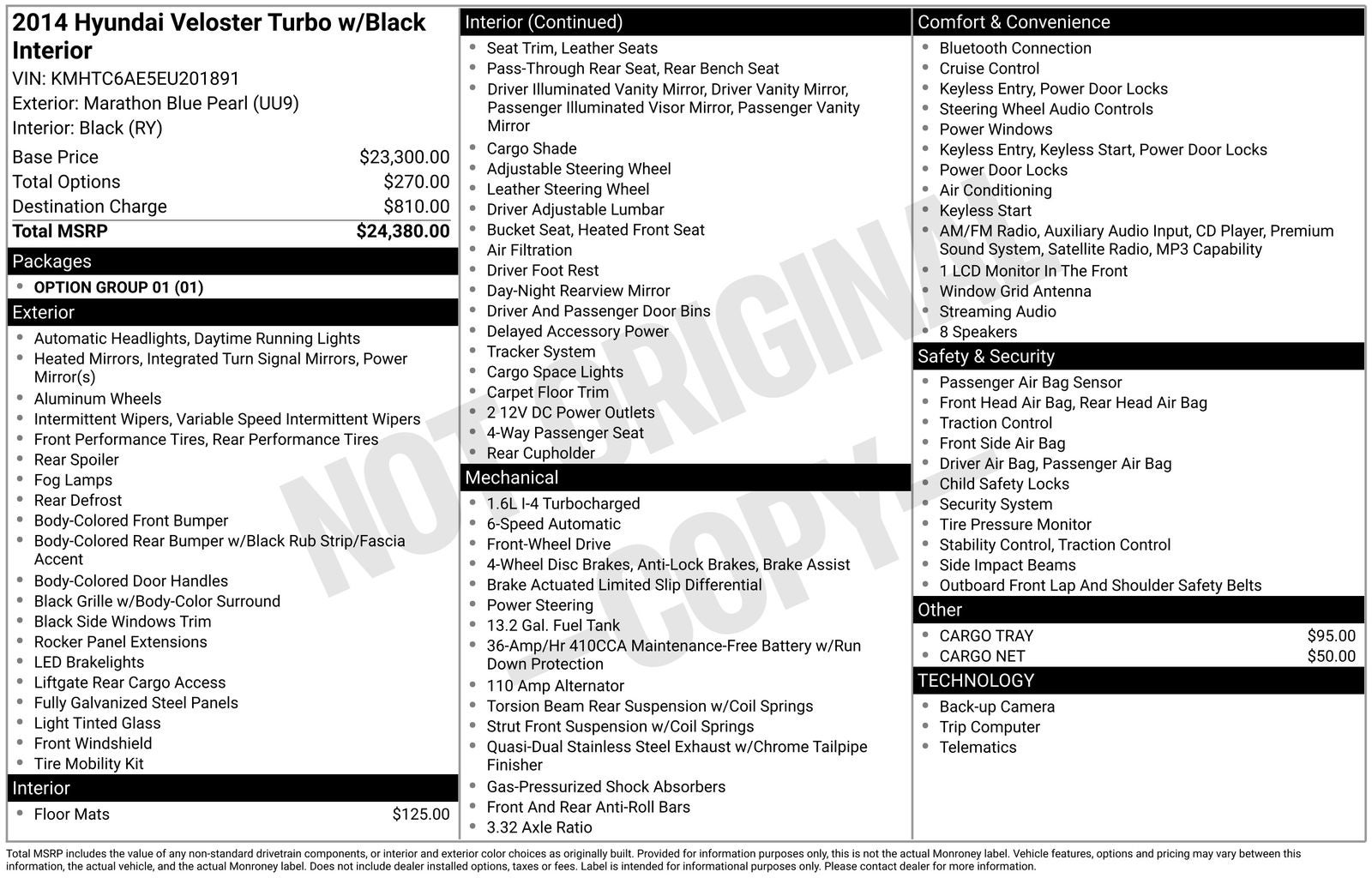 2014 Hyundai VELOSTER Turbo W/Black