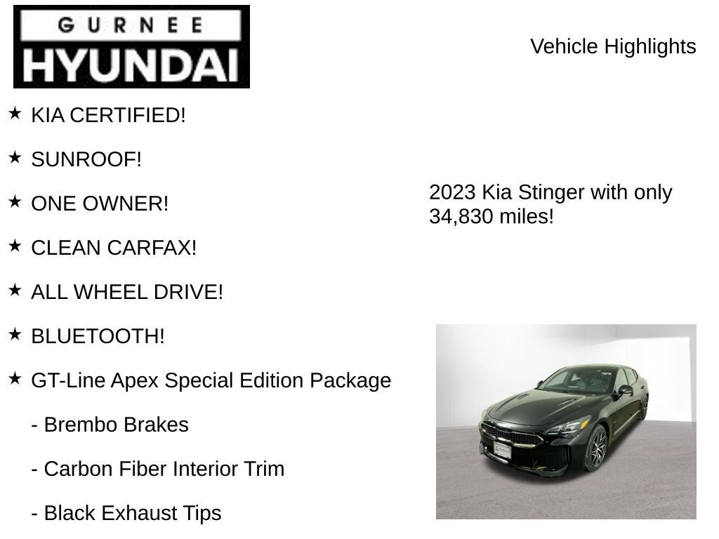 2023 Kia Stinger GT-Line Apex/Sun & Sound Package