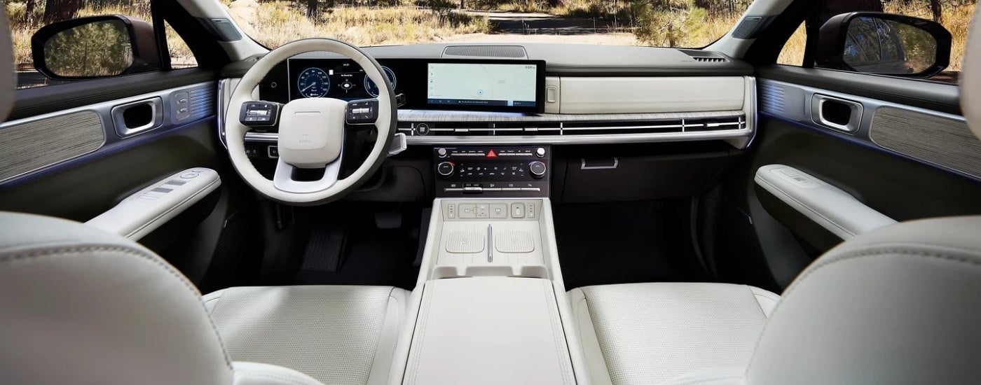 Black and white interior in a 2025 Hyundai Santa Fe Hybrid